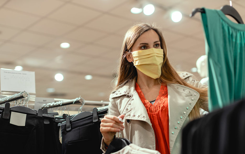 Woman shopping with face mask